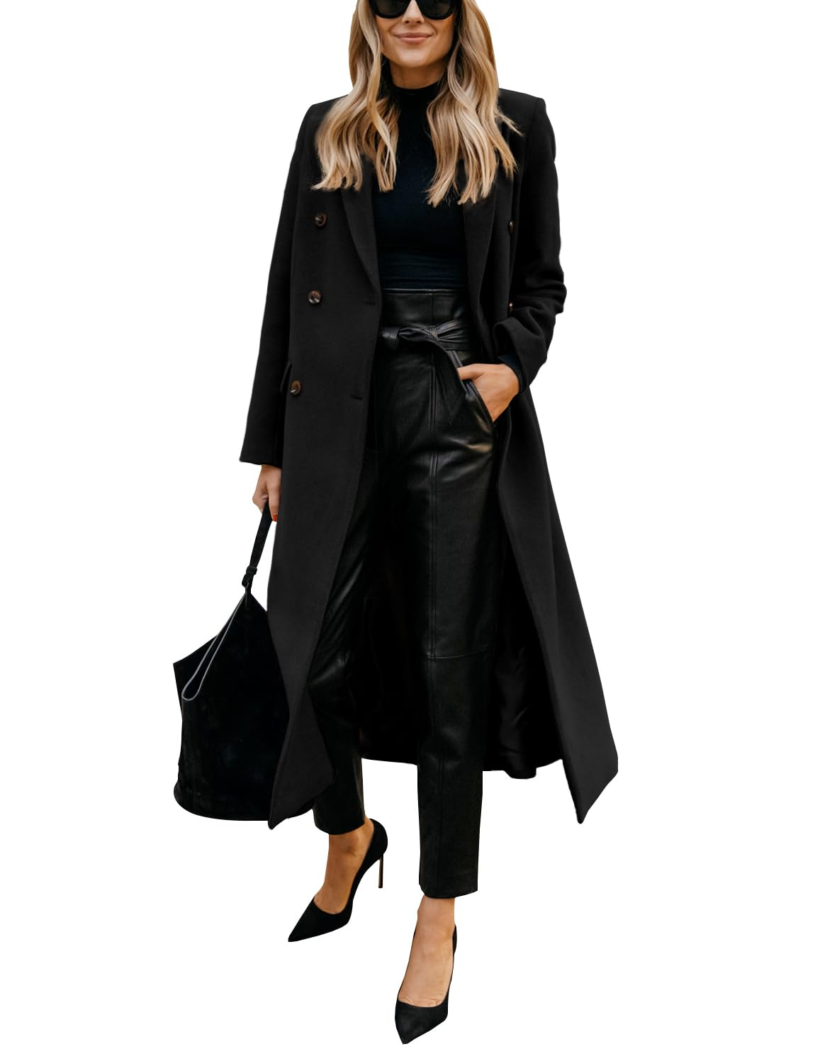 Womens Long Wool Coats Fall Winter Notch Lapel Peacoat Jackets