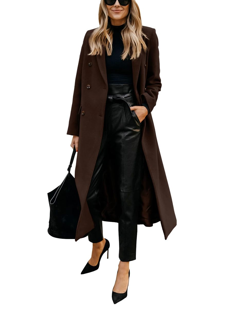 Womens Long Wool Coats Fall Winter Notch Lapel Peacoat Jackets
