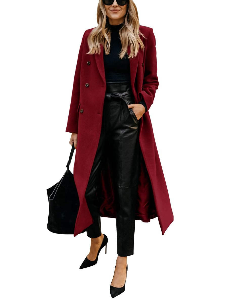Womens Long Wool Coats Fall Winter Notch Lapel Peacoat Jackets