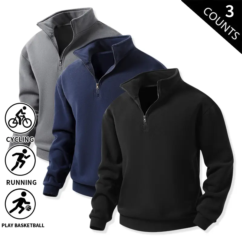 3-Pack Men’s Quarter-Zip Fleece Sweatshirts