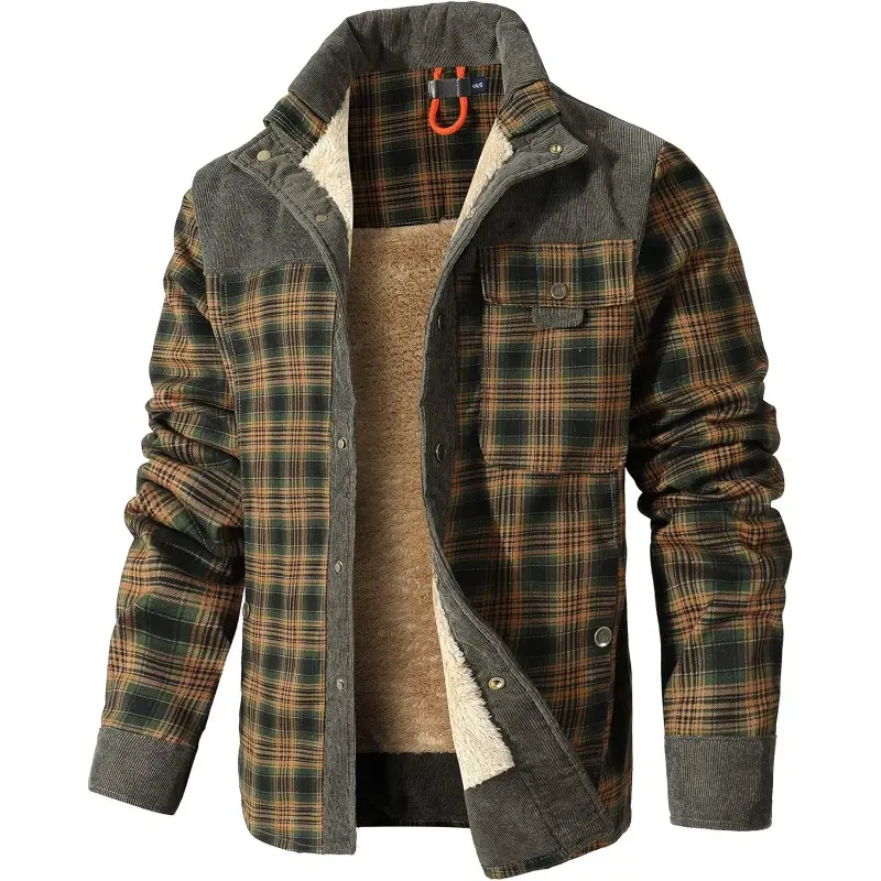Men's Plaid Flannel Shirt Jacket Sherpa Fleece Lined, Corduroy