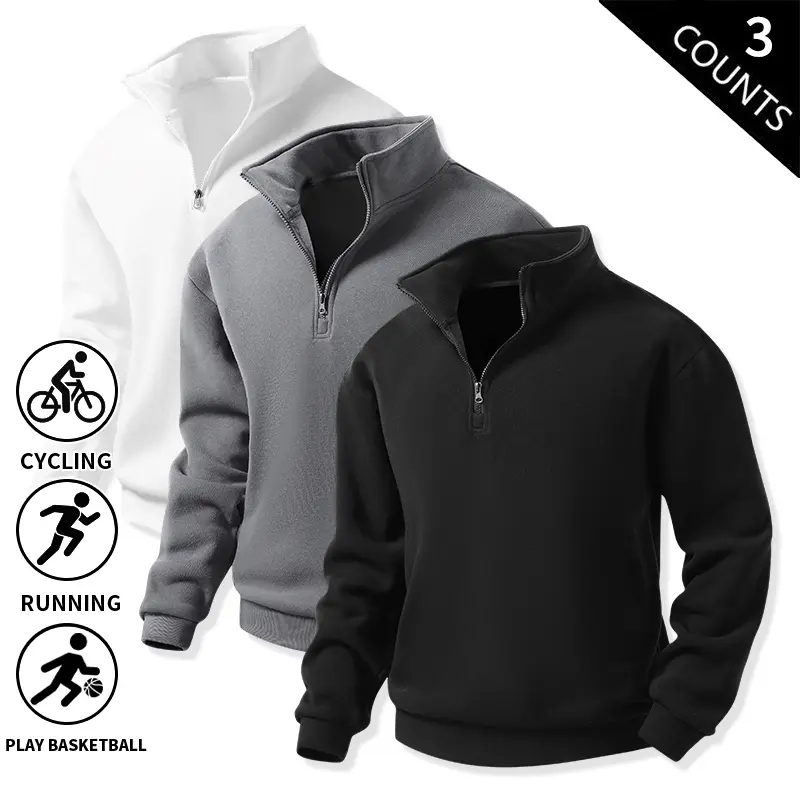 3-Pack Men’s Quarter-Zip Fleece Sweatshirts