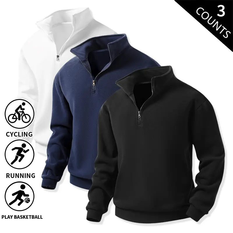 3-Pack Men’s Quarter-Zip Fleece Sweatshirts