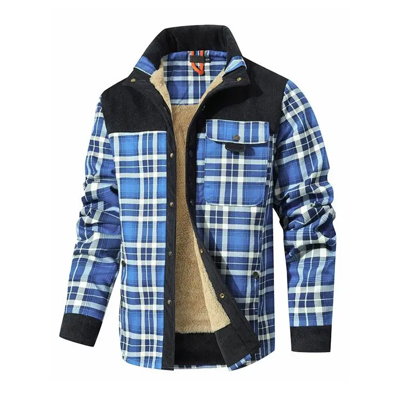 Men's Plaid Flannel Shirt Jacket Sherpa Fleece Lined, Corduroy