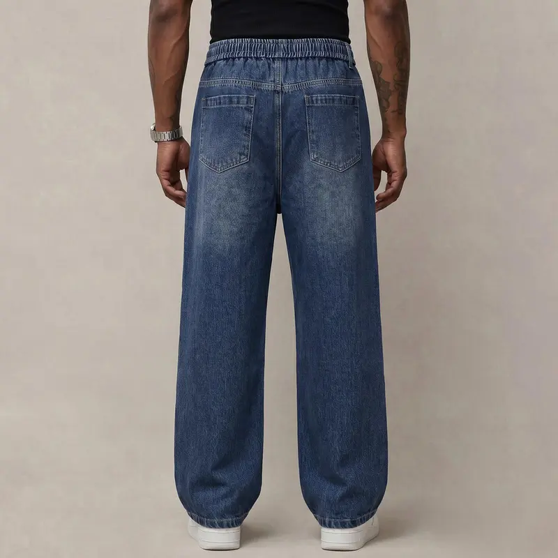 Men's Stretch Cotton Drawstring Jeans, Loose Fit Ankle