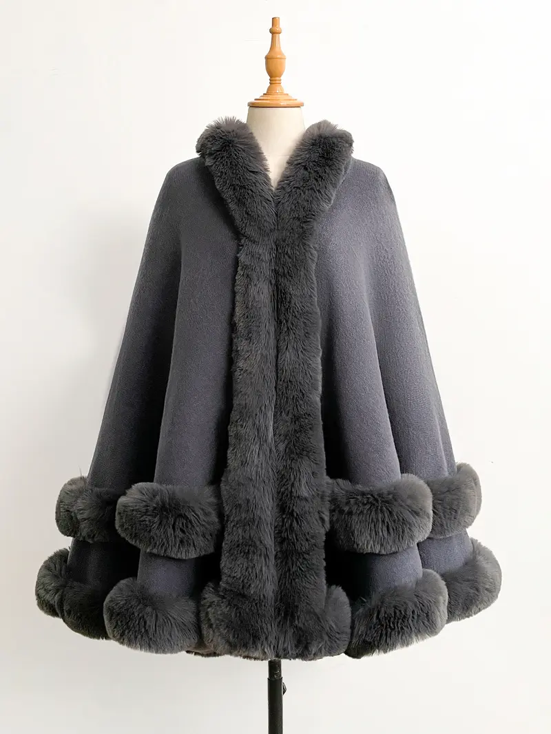 Luxury Faux Fur Hooded Cape Shawl for Women