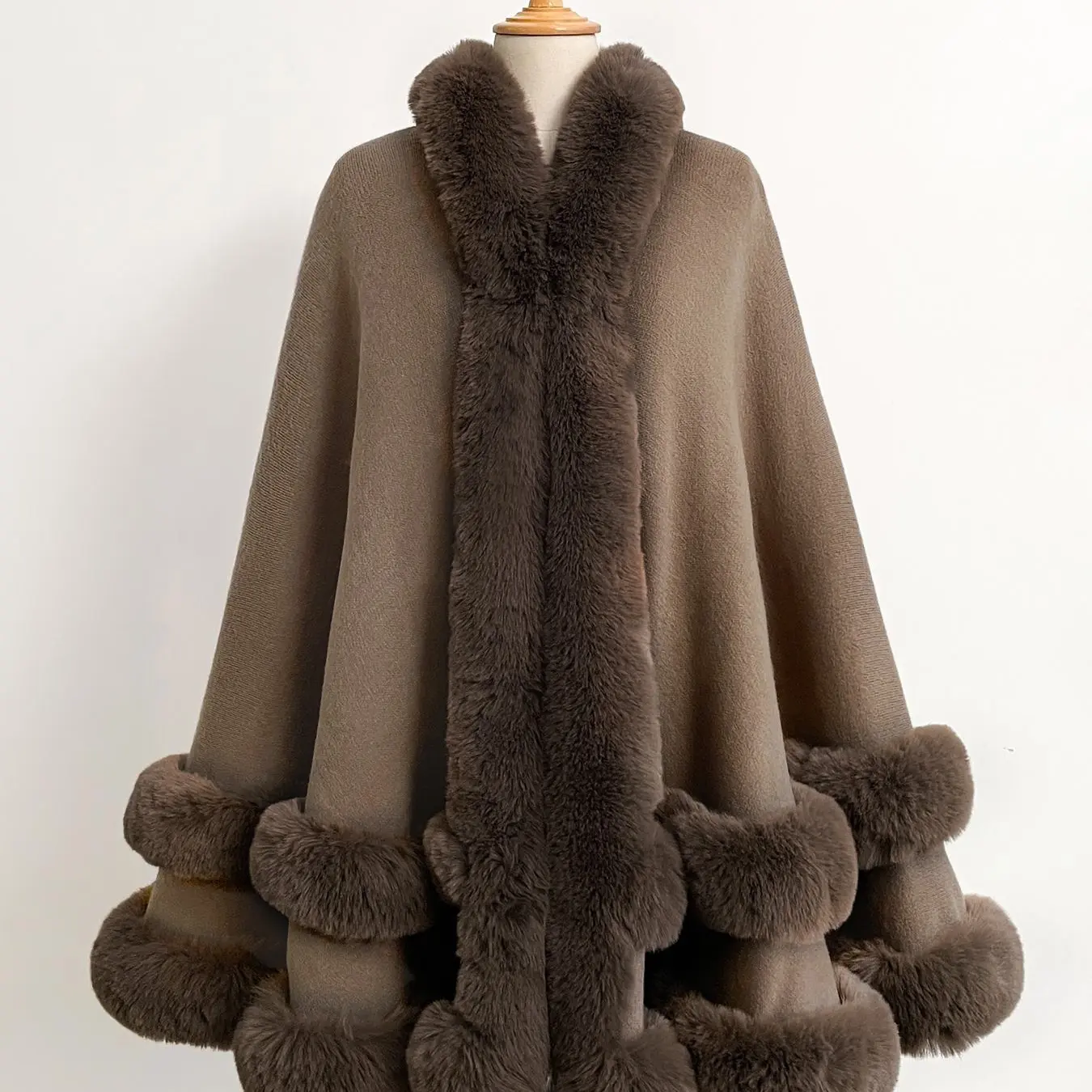 Luxury Faux Fur Hooded Cape Shawl for Women