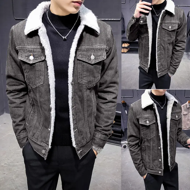 Sherpa Lined Denim Jacket Warm Casual Trucker Jacket