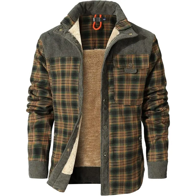 Men's Plaid Flannel Shirt Jacket Sherpa Fleece Lined, Corduroy