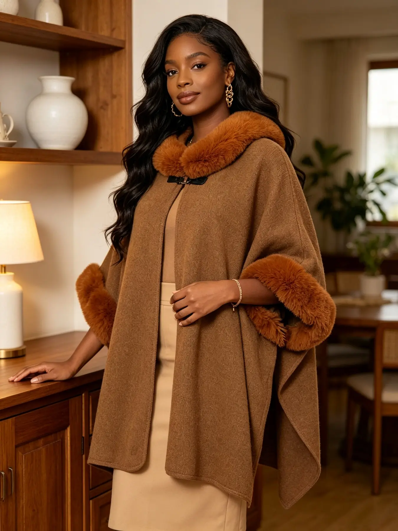 Women's Hooded Cape Coat, Fall Winter Fashion, Windproof Warm Outerwear, Casual Loose-Fit Design, Multiple Colors Available