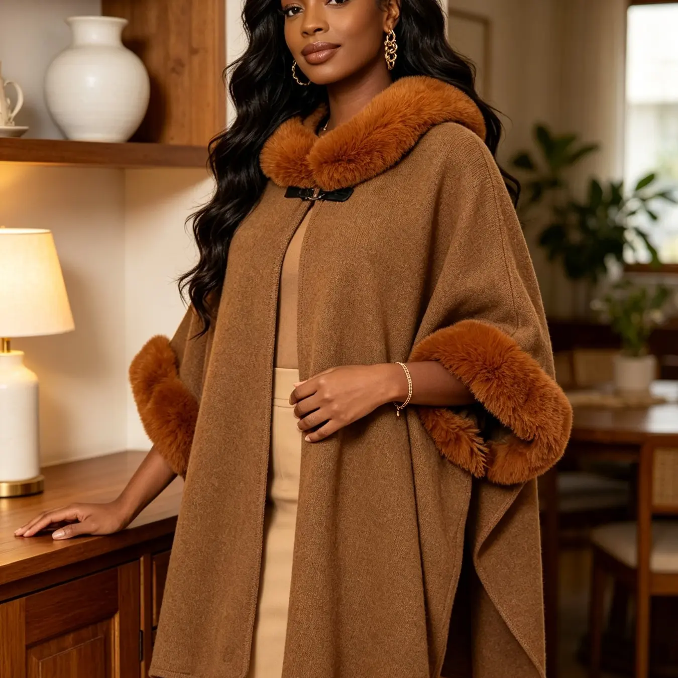 Women's Hooded Cape Coat, Fall Winter Fashion, Windproof Warm Outerwear, Casual Loose-Fit Design, Multiple Colors Available