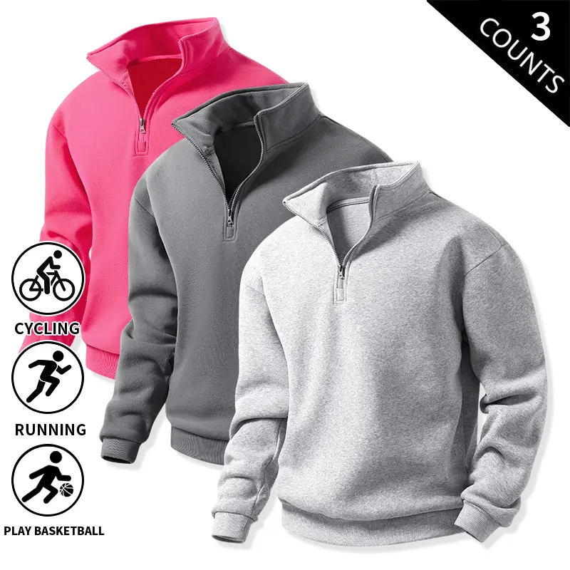3-Pack Men’s Quarter-Zip Fleece Sweatshirts