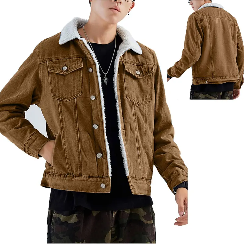 Sherpa Lined Denim Jacket Warm Casual Trucker Jacket