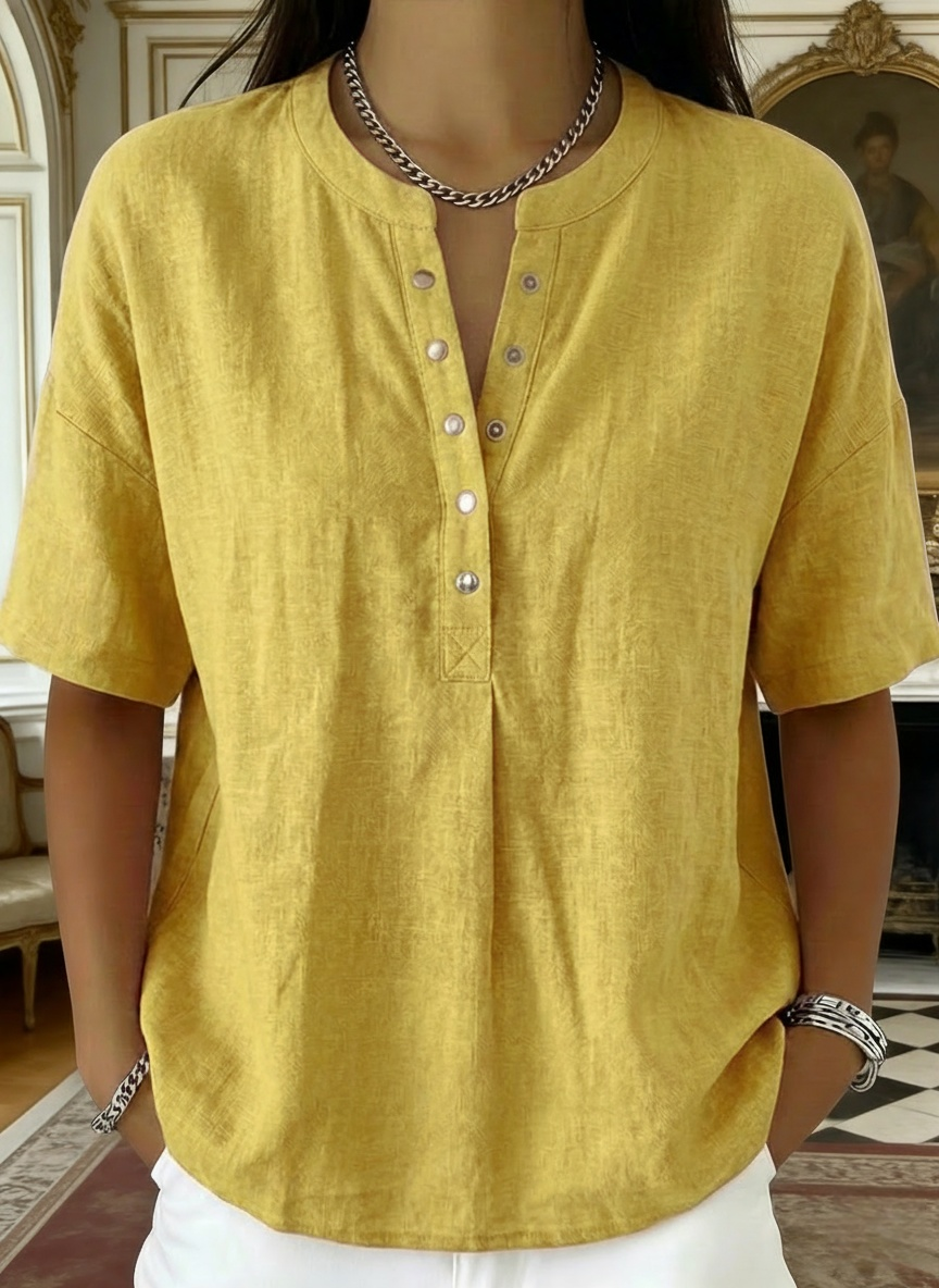 New Arrivals🔥 Women’s Casual Henley Collar Linen And Cotton Short-sleeve Shirt