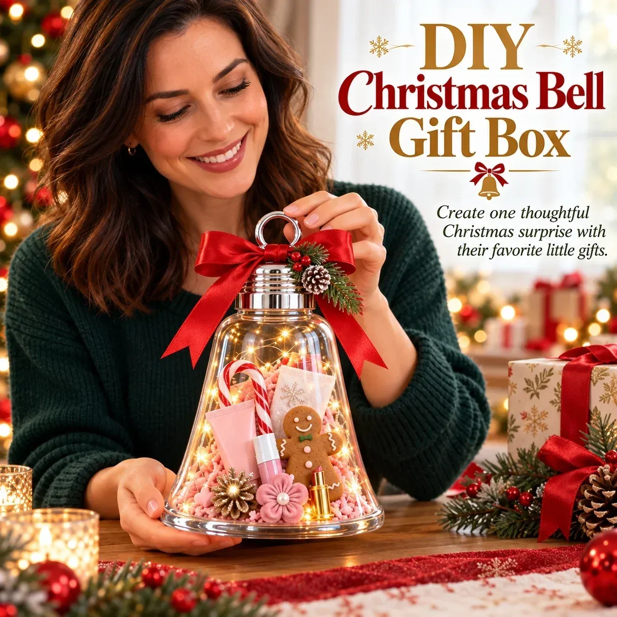 Transparente DIY-Weihnachtsglocken-Geschenkbox, gefüllt mit kleinen Geschenken