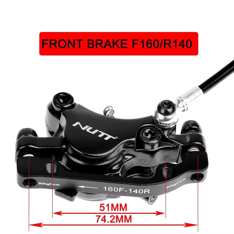 NUTT 2‑Piston Hydraulic Brake Caliper with Built‑In Power Cutoff, Universal E‑Scooter Hydraulic Brake