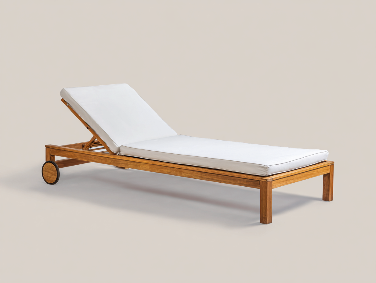 sillón reclinable de madera 200×68×34 cm – blanco/madera natural – diseño regulable con ruedas para terraza-Lodiystudio