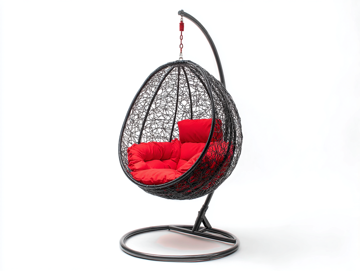 Sillón colgante de ratán sintético 110×105×198 cm – negro/rojo – soporte curvo para terraza-Lodiystudio