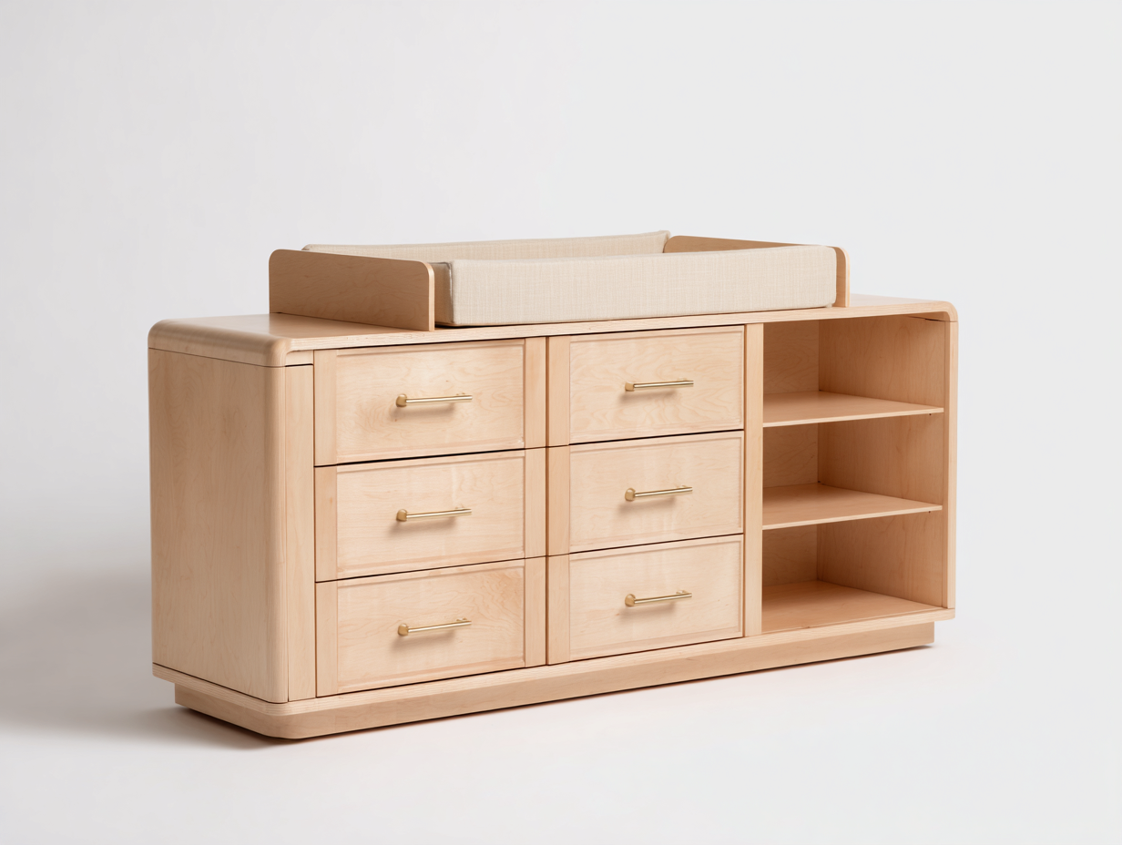 Armario con cajones de madera 160×52×96 cm – madera natural/beige – 6 cajones y almacenamiento abierto para dormitorio-Lodiystudio