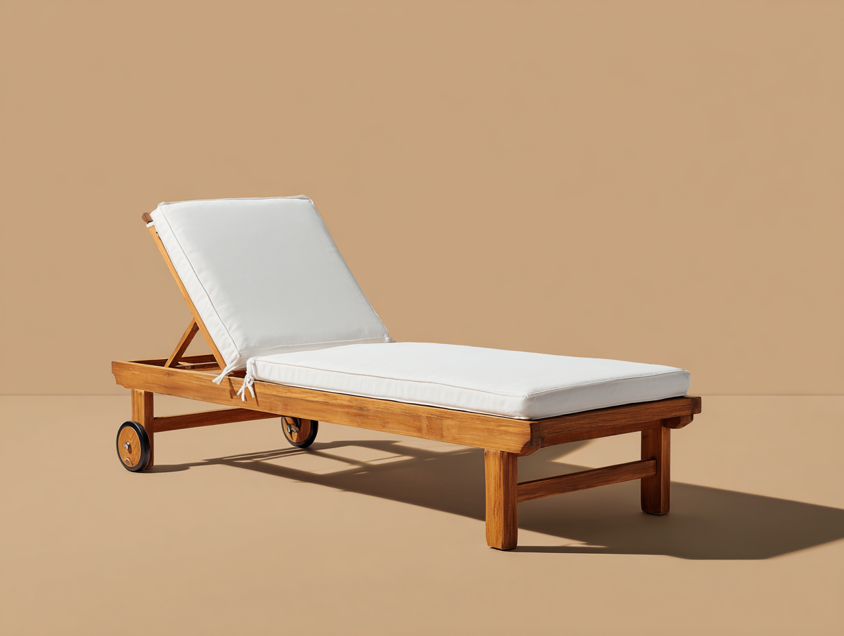 Sillón reclinable de madera con acolchado 190×70×88 cm - madera miel/blanco - tumbona ajustable con ruedas para terraza-Lodiystudio
