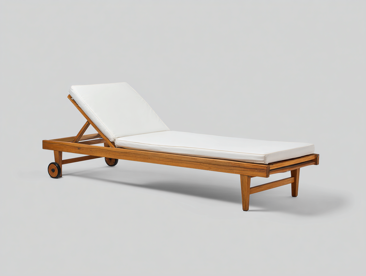 Sillón reclinable de madera con acolchado 196×70×88 cm - madera miel/blanco - tumbona regulable con ruedas para terraza-Lodiystudio