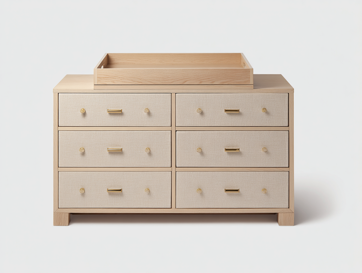 Armario con cajones de madera 120×50×90 cm – roble claro/beige – bandeja superior para dormitorio-Lodiystudio