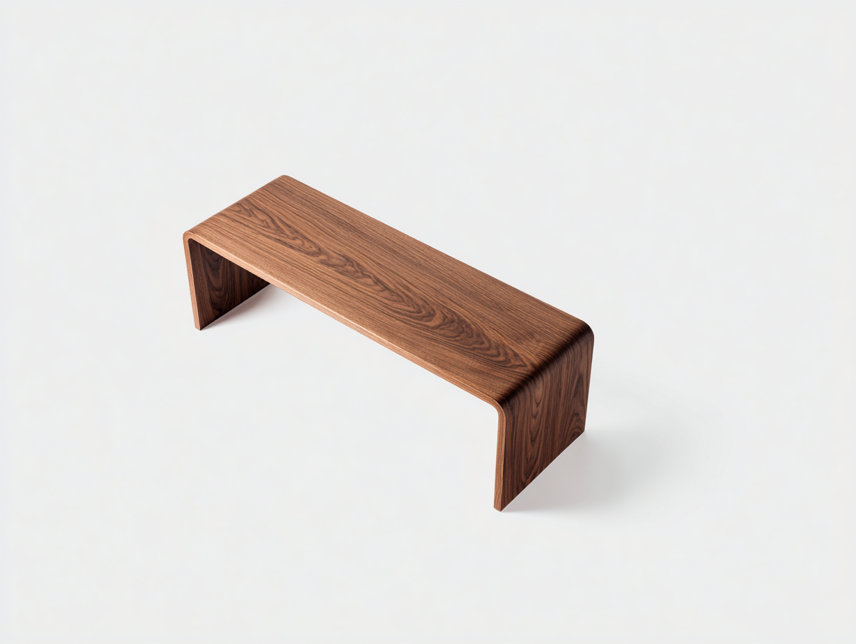 Banco curvado de madera de nogal 140×38×44 cm – marrón nogal – diseño continuo de líneas suaves para dormitorio-Lodiystudio