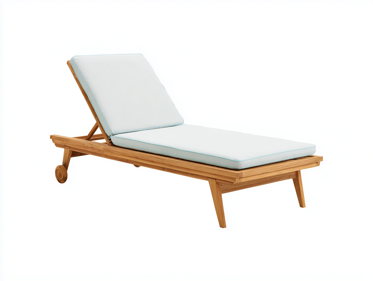 Sillón reclinable de madera con acolchado 195×70×87 cm - madera miel/blanco - diseño ajustable con ruedas para terraza-Lodiystudio