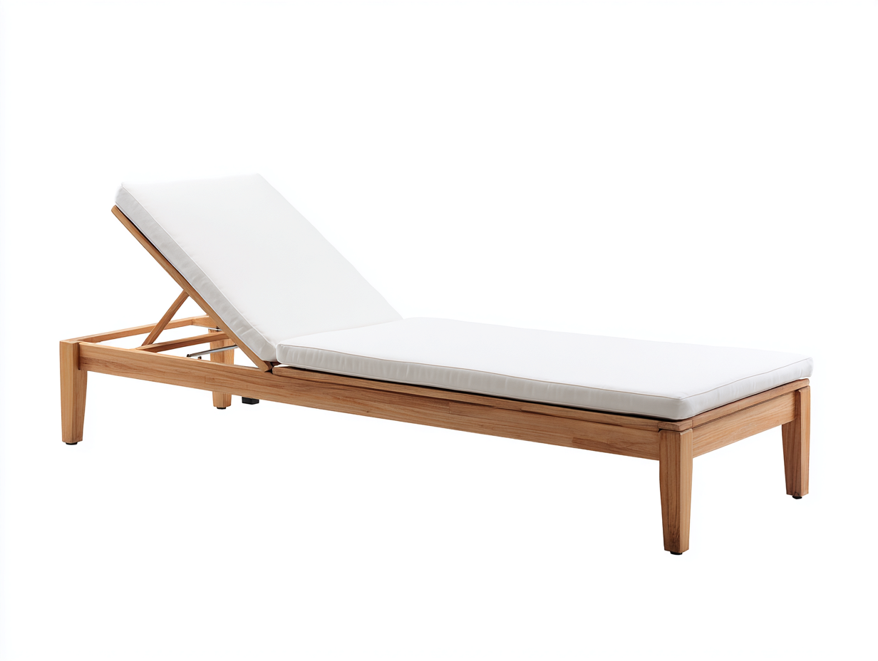 sillón reclinable de madera 200×68×35 cm – blanco/madera natural – respaldo regulable de líneas rectas para terraza-Lodiystudio