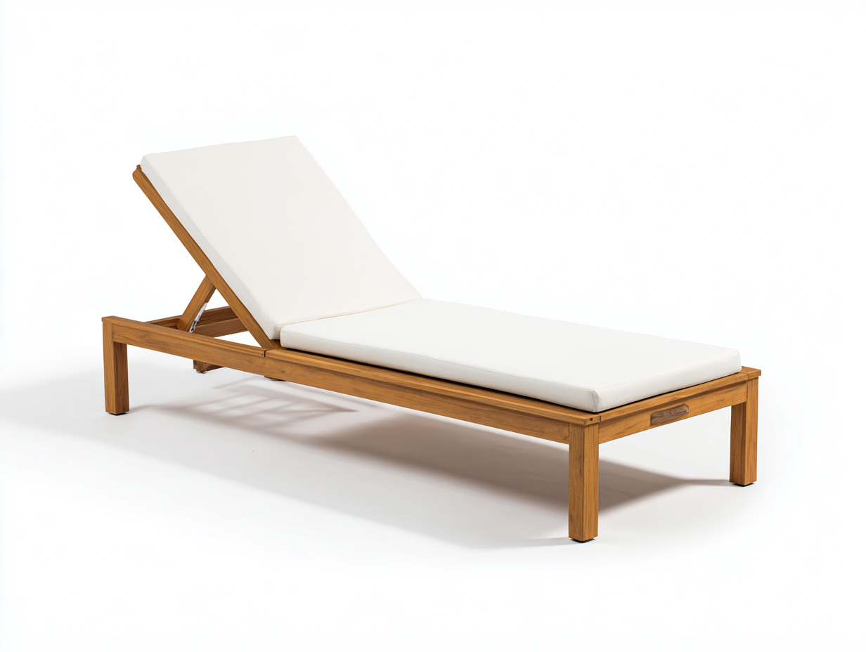 Sillón reclinable de madera maciza 198×70×88 cm – marrón miel/blanco marfil – perfil abierto para terraza-Lodiystudio