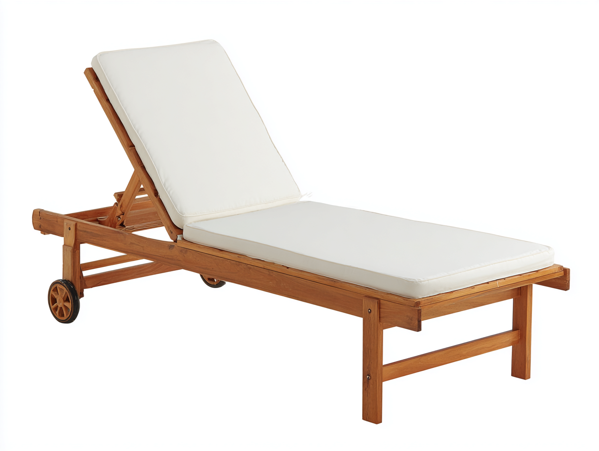 sillón reclinable de madera 198×65×33 cm – blanco roto/madera miel – con ruedas y respaldo ajustable para terraza-Lodiystudio