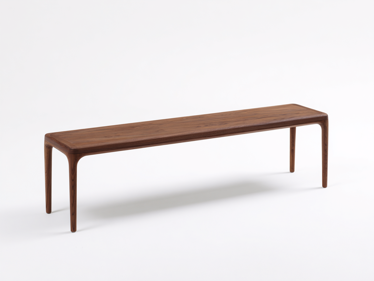 Banco de madera 150×40×46 cm - nogal oscuro - estructura estilizada con bordes redondeados para dormitorio-Lodiystudio
