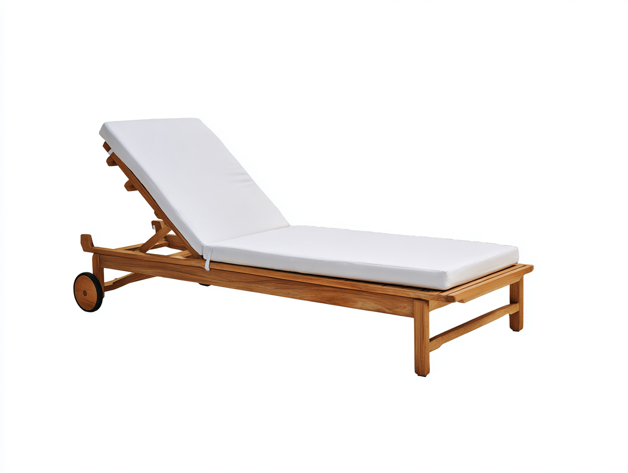 sillón reclinable de madera 198×66×34 cm – blanco/madera cálida – respaldo ajustable con ruedas para terraza-Lodiystudio