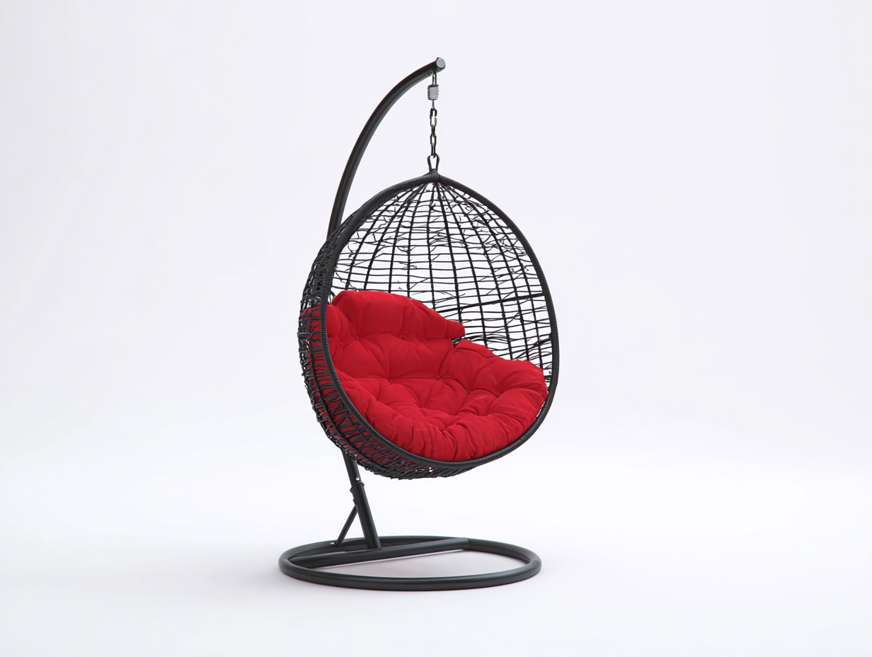 Sillón colgante de metal y fibra sintética 105×102×190 cm - negro/rojo - cesta ovalada suspendida para terraza-Lodiystudio