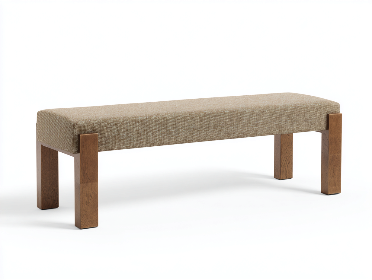 Banco tapizado de tela y madera 165×42×47 cm – beige arena/marrón medio – asiento acolchado para dormitorio-Lodiystudio