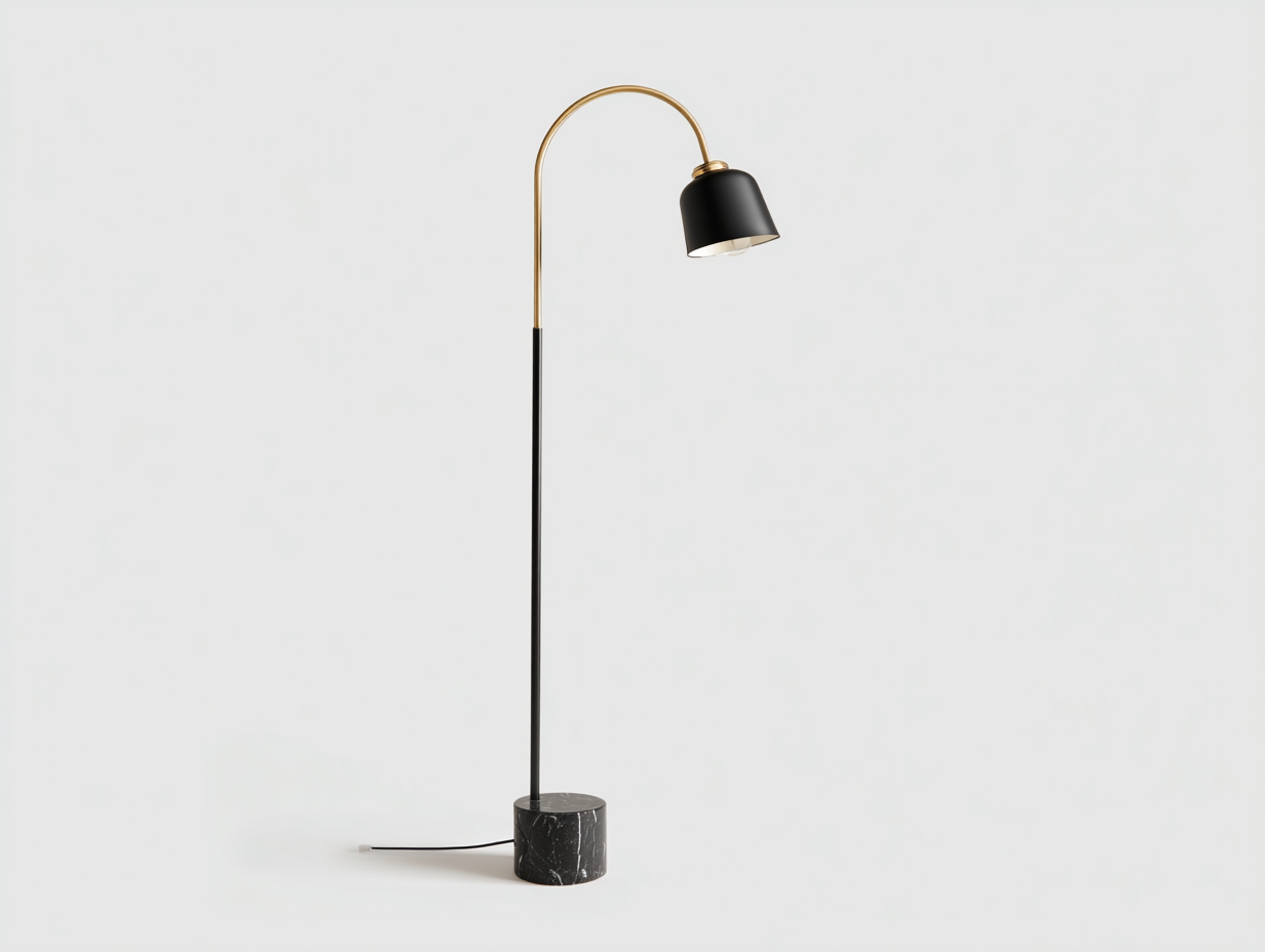 Lámpara de pie de metal 48×30×165 cm - negro/dorado - arco compacto con pantalla dirigida para dormitorio-Samoydecor