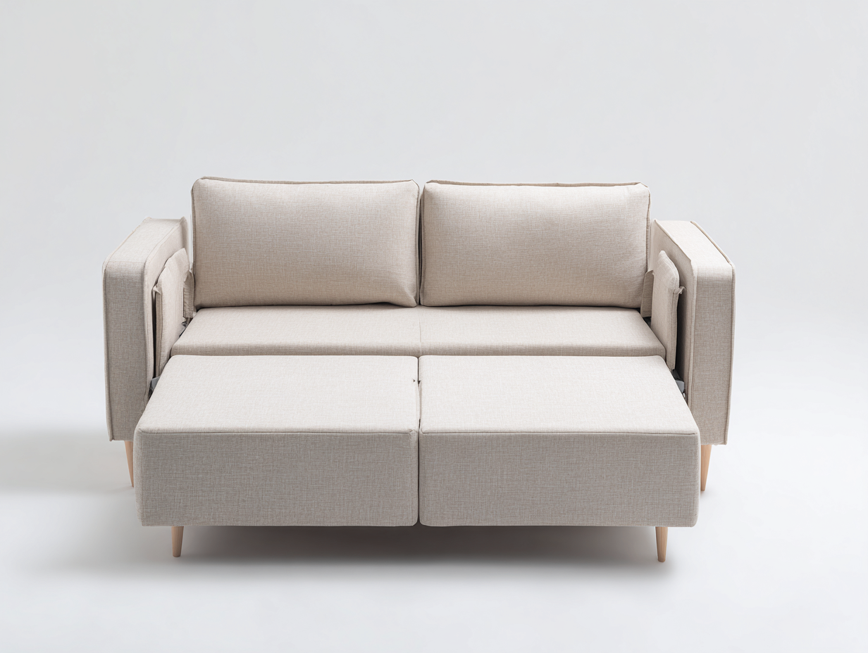 Sofá cama tapizado 204×92×87 cm – beige claro – sistema extensible para sala de estar-Samoydecor