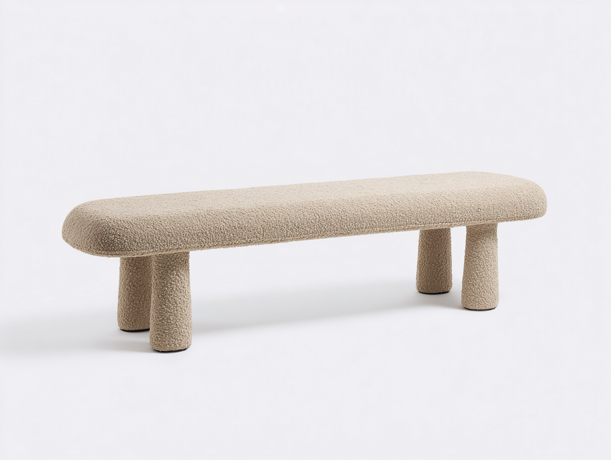 Banco tapizado bouclé 130×40×46 cm - beige crema - para dormitorio de estilo orgánico-Samoydecor