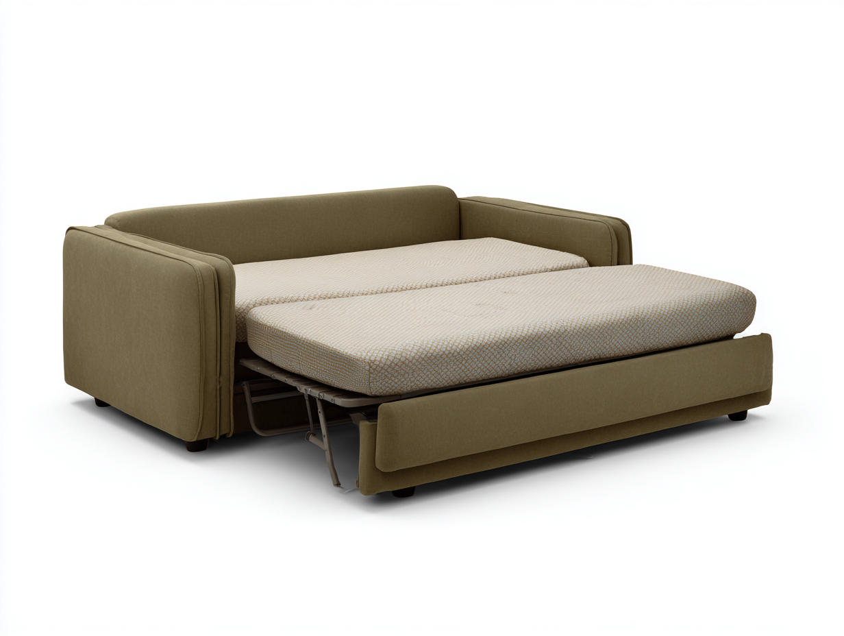 Sofá cama extensible de tela 205×98×86 cm – verde caqui/beige – diseño compacto para sala de estar-Samoydecor