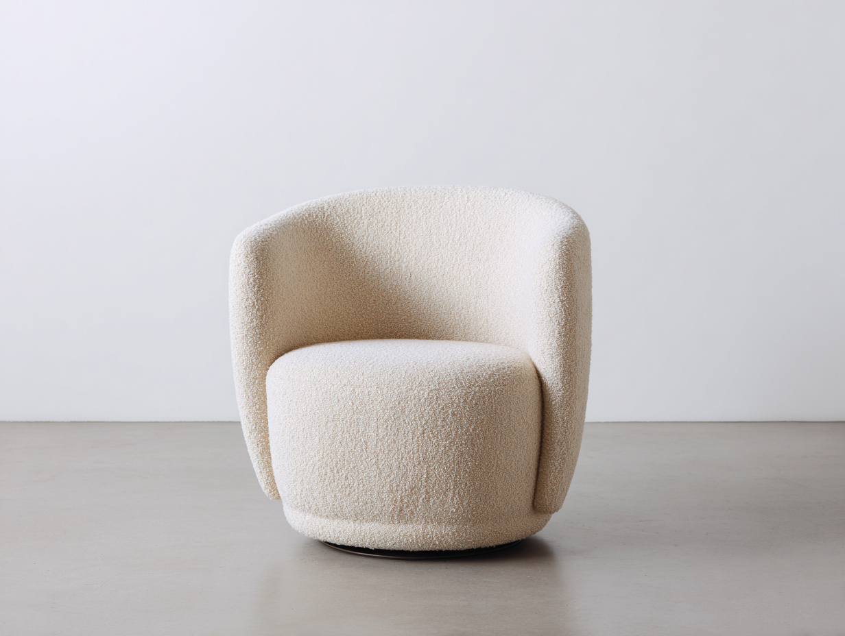 Sillón giratorio de bouclé 80×80×76 cm – marfil/negro – perfil curvo para dormitorio-Samoydecor