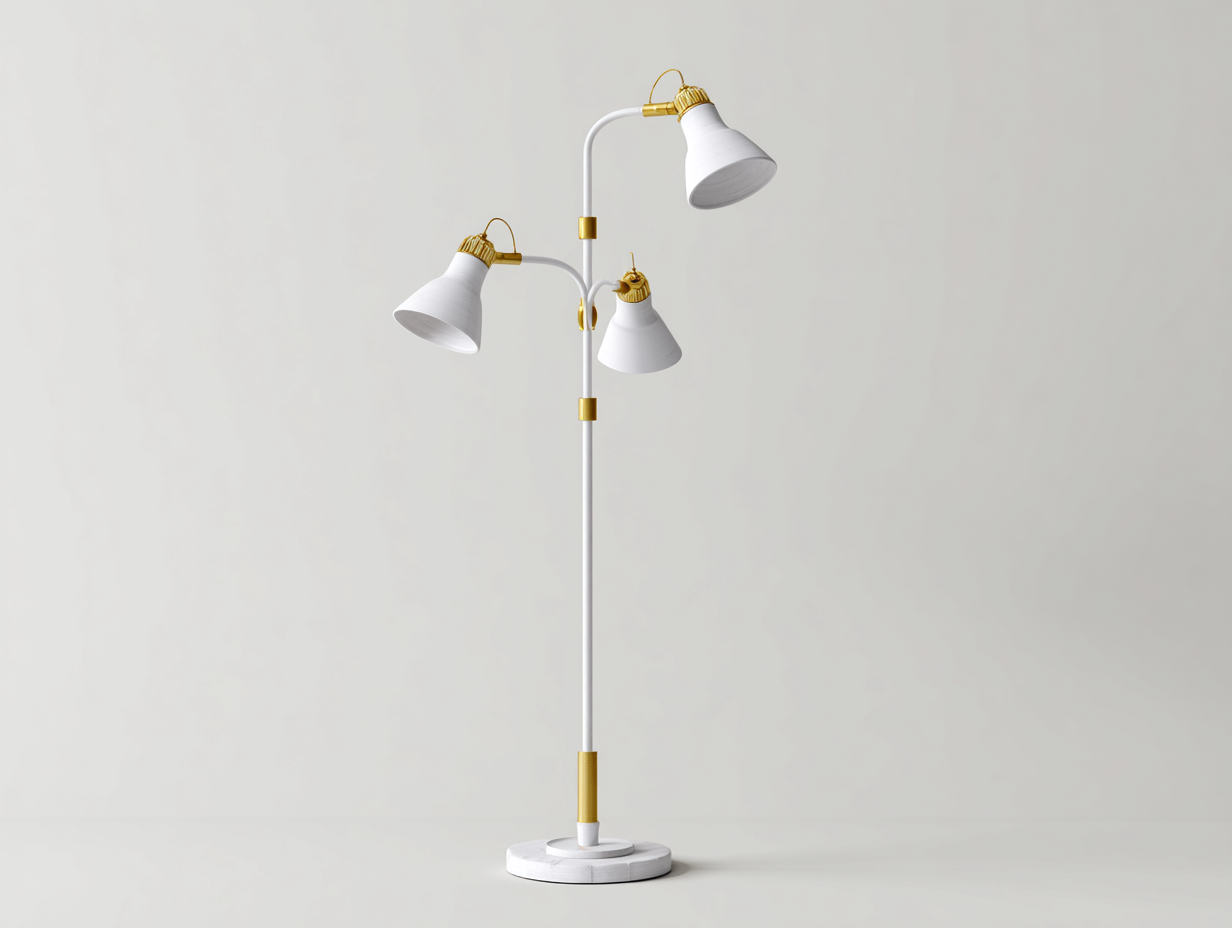Lámpara de pie metálica 165×58×58 cm – blanco/dorado – tres focos orientables para dormitorio-Samoydecor