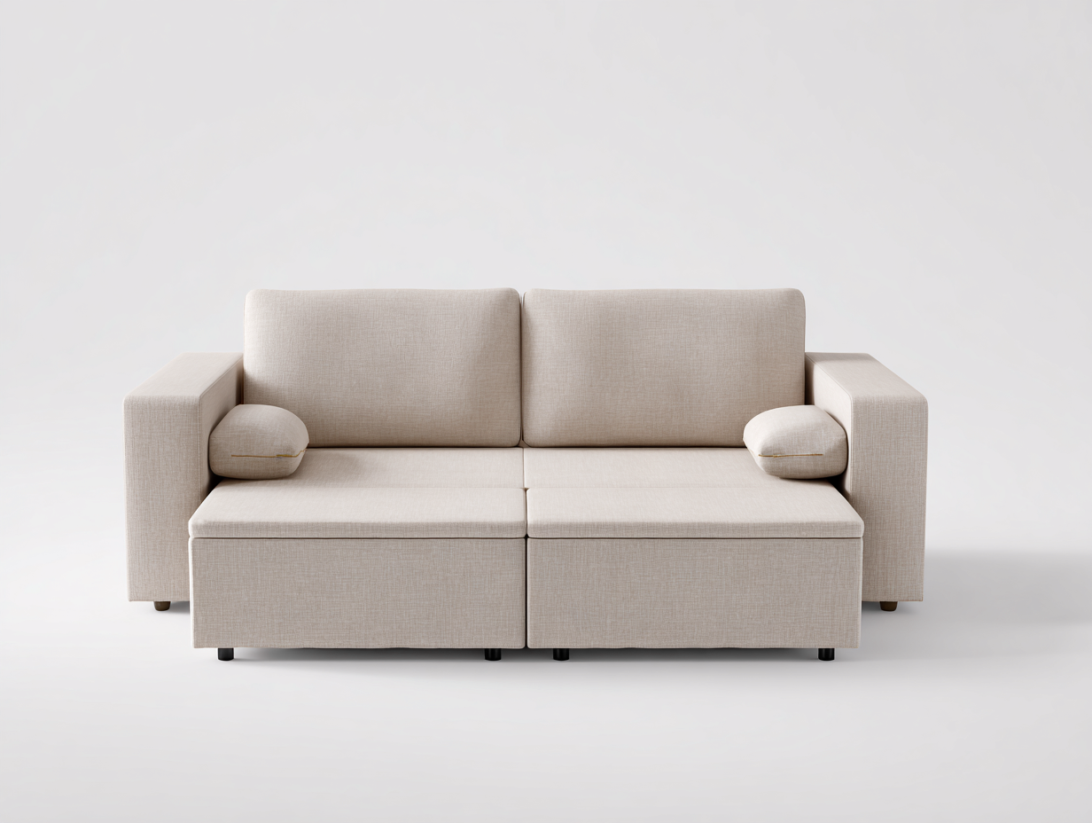 Sofá cama convertible tapizado 210×94×88 cm – beige arena/negro – asiento desplegable de estilo contemporáneo-Samoydecor