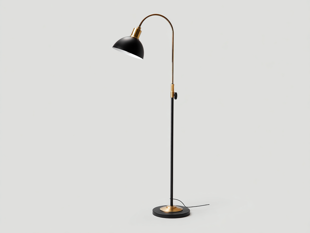 Lámpara de pie metálica 42×28×158 cm – negro/dorado – diseño curvo para dormitorio-Samoydecor