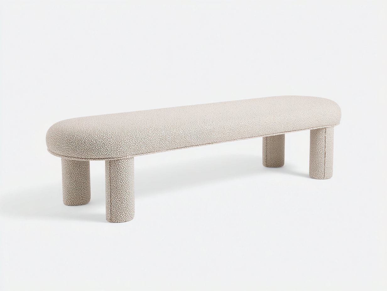 Banco tapizado de tejido texturizado 135×42×47 cm - marfil - asiento curvo para dormitorio-Samoydecor