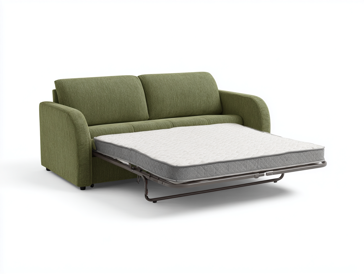 Sofá cama extraíble 210×95×88 cm – verde oliva/gris claro – estructura metálica con colchón para sala de estar-Samoydecor