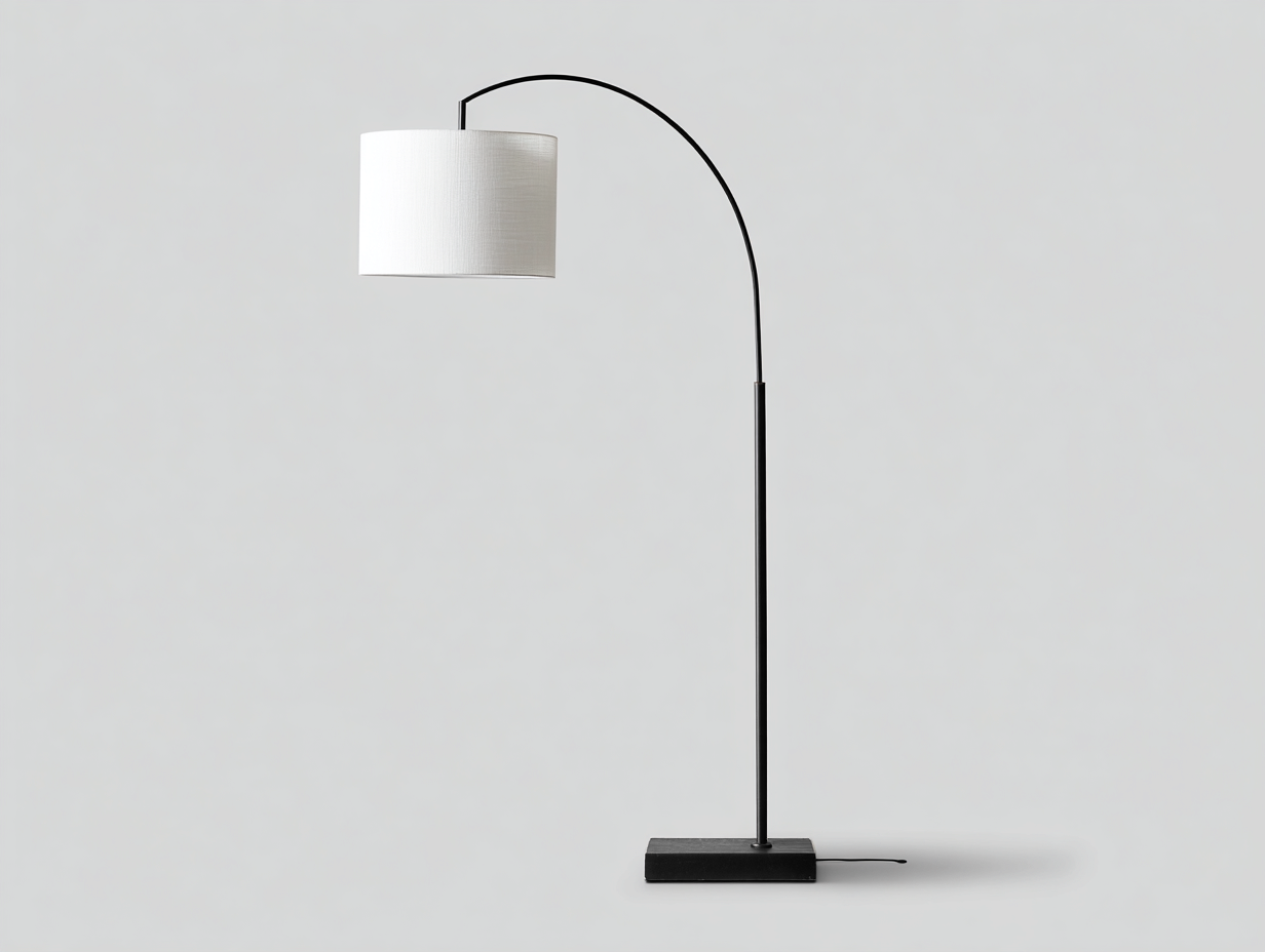 Lámpara de pie de metal y textil 120×35×180 cm – negro/blanco – arco moderno para dormitorio-Samoydecor