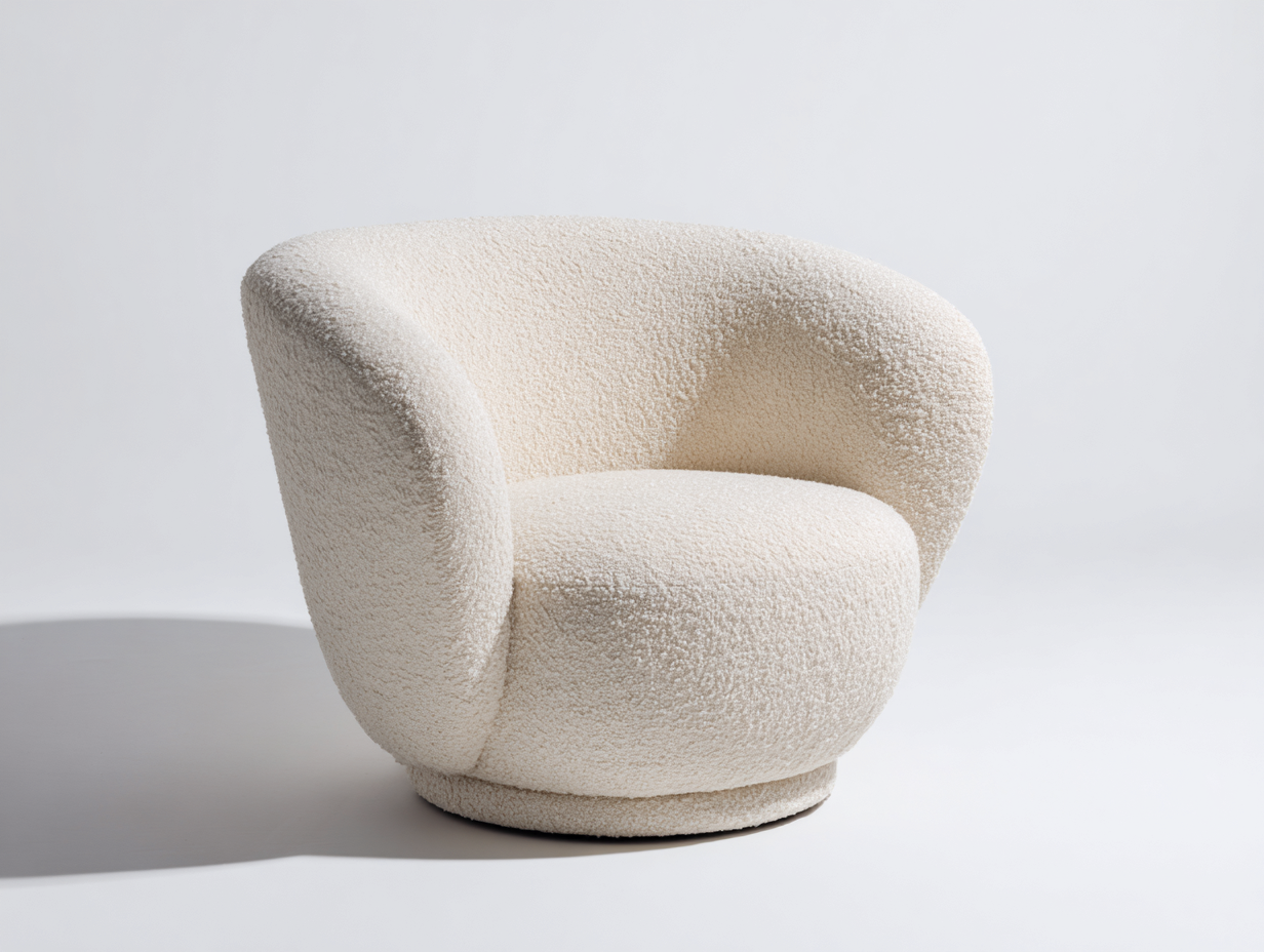 Sillón de tejido bouclé 80×76×72 cm – crema – para dormitorio – respaldo curvo y base redonda-Samoydecor