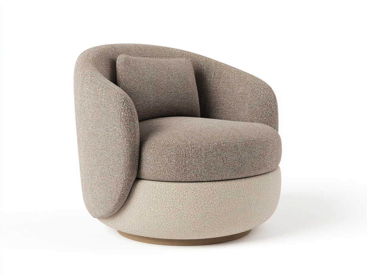 Sillón giratorio tapizado 86×82×78 cm – beige/crema – diseño envolvente para dormitorio-Samoydecor