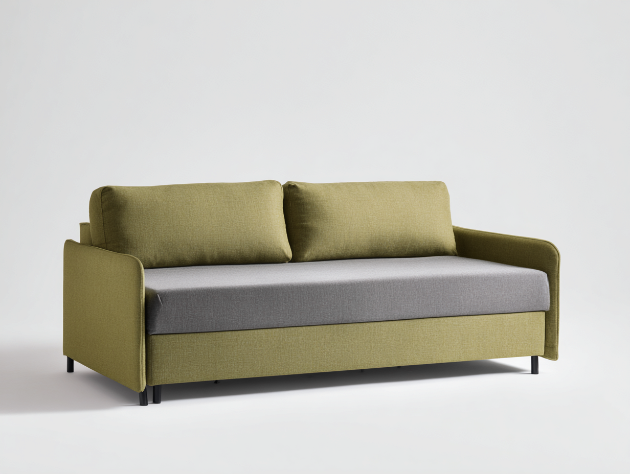 Sofá cama de tejido 205×90×86 cm - verde oliva/gris - diseño compacto convertible para sala de estar-Samoydecor