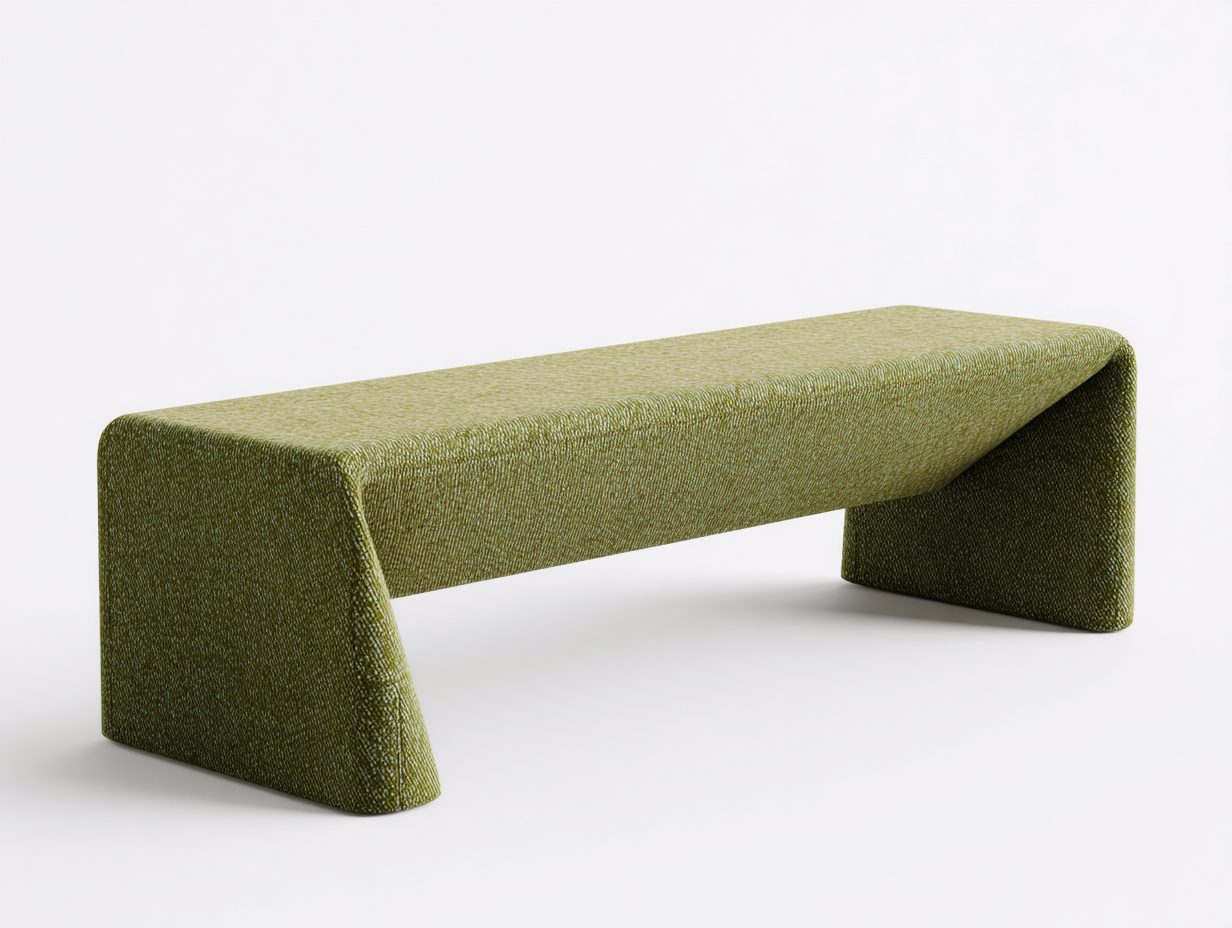 Banco tapizado 150×45×44 cm – verde oliva – diseño curvo continuo para dormitorio-Samoydecor